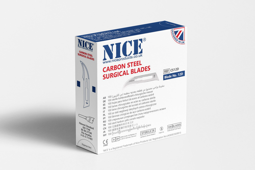 NICE® No.12D Sterile Carbon Steel Surgical Blades CS12D (Box of 100)