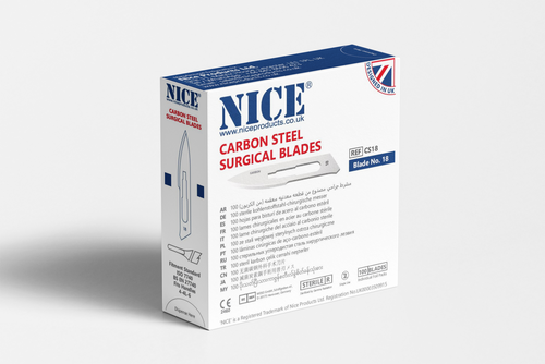 NICE® No.18 Sterile Carbon Steel Surgical Blades CS18 (Box of 100)