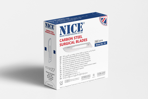 NICE® No.19 Sterile Carbon Steel Surgical Blades CS19 (Box of 100)