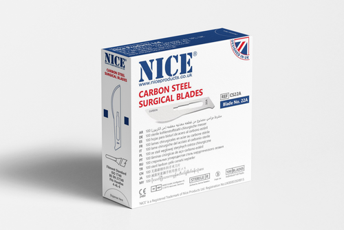 NICE® No.22A Sterile Carbon Steel Surgical Blades CS22A (Box of 100)