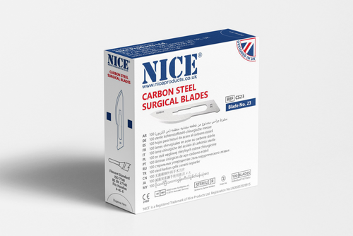 NICE® No.23 Sterile Carbon Steel Surgical Blades CS23 (Box of 100)