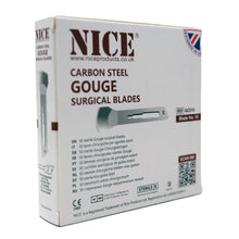 Load image into Gallery viewer, NICE® No.10 Gouge Sterile Carbon Steel Blades GCS10 (Box of 50)