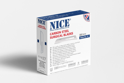 NICE® No.16 Sterile Carbon Steel Surgical Blades CS16 (Box of 100)