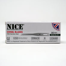 Load image into Gallery viewer, NICE® FS61 FINE Sterile Stainless Steel Chisel Blades (Box of 25)
