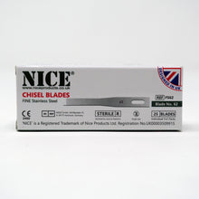 Load image into Gallery viewer, NICE® FS62 FINE Sterile Stainless Steel Chisel Blades (Box of 25)
