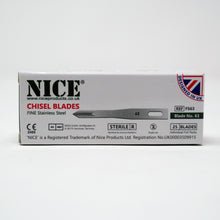 Load image into Gallery viewer, NICE® FS63 FINE Sterile Stainless Steel Chisel Blades (Box of 25)
