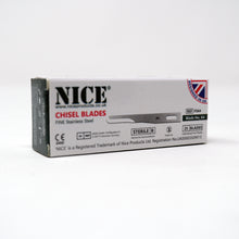 Load image into Gallery viewer, NICE® FS64 FINE Sterile Stainless Steel Chisel Blades (Box of 25)
