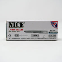 Load image into Gallery viewer, NICE® FS67 FINE Sterile Stainless Steel Chisel Blades (Box of 25)
