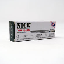 Load image into Gallery viewer, NICE® FS67 FINE Sterile Stainless Steel Chisel Blades (Box of 25)
