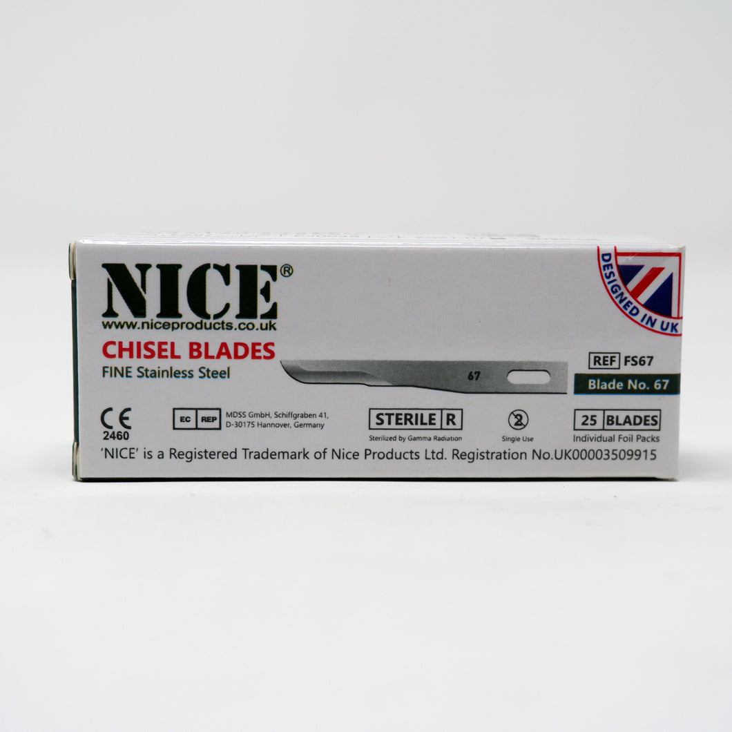 NICE® FS67 FINE Sterile Stainless Steel Chisel Blades (Box of 25)