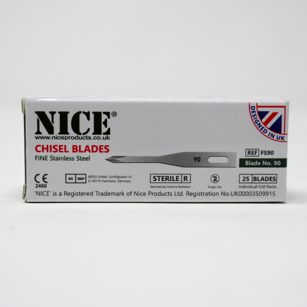 NICE® FS90 FINE Sterile Stainless Steel Chisel Blades (Box of 25)