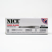 Load image into Gallery viewer, NICE® FS91 FINE Sterile Stainless Steel Chisel Blades (Box of 25)
