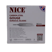 Load image into Gallery viewer, NICE® No.1 Gouge Sterile Carbon Steel Blades GCS1 (Box of 50)
