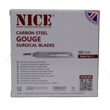 Load image into Gallery viewer, NICE® No.3 Gouge Sterile Carbon Steel Blades GCS3 (Box of 50)
