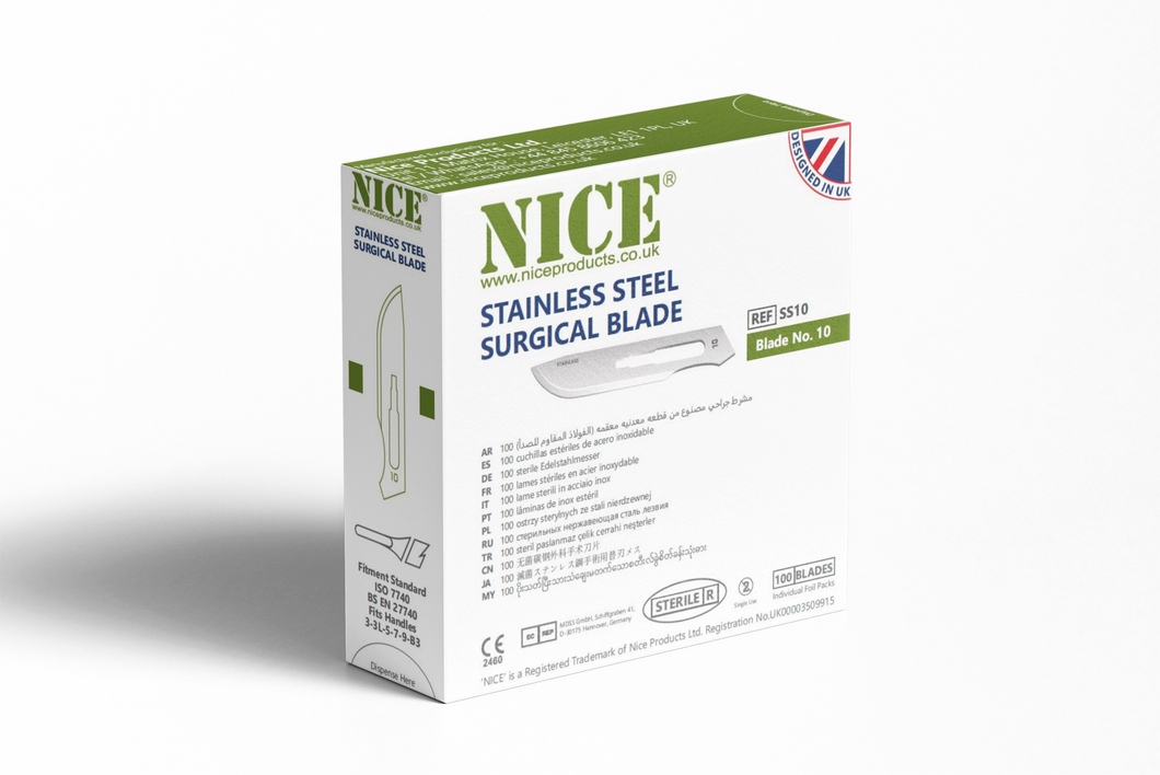 NICE® No.10 Sterile Stainless Steel Surgical Blades SS10 (Box of 100)