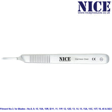 Load image into Gallery viewer, NICE® No 3 Graduated Stainless Steel Surgical Handles SH03 (Single Pack) for Blades - No.6, 9, 10, 10A, 10R, E/11, 11, 11P, 12, 12D, 13, 14, 15, 15A, 15C, 15T, 16, 40 and SG3
